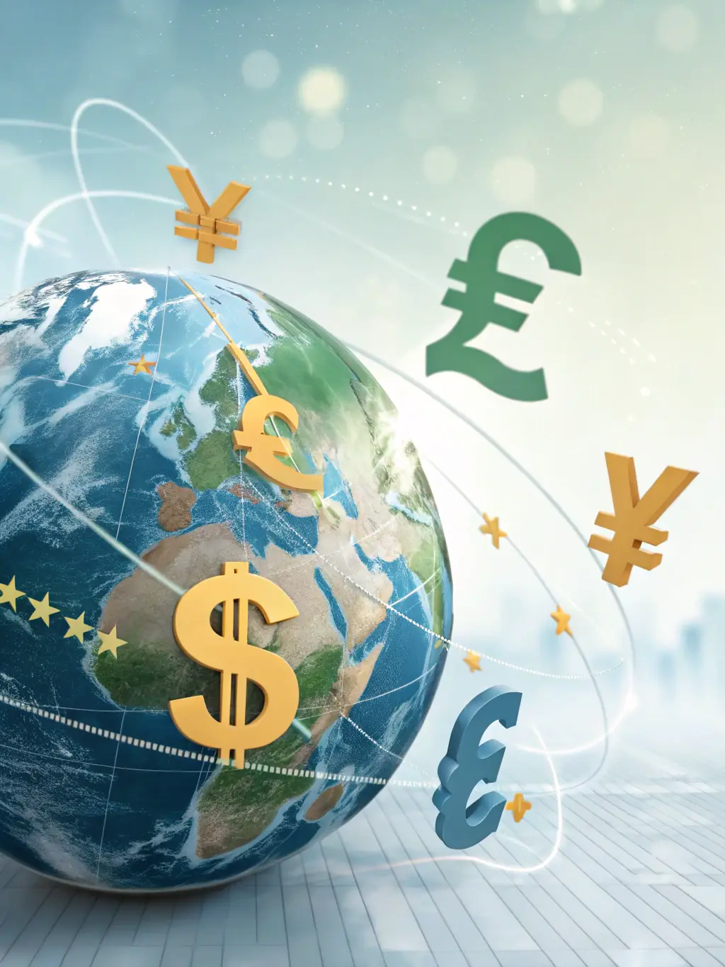 A globe with currency symbols and digital payment icons, showing seamless international and local payment connections, reflecting Sunratte.com's global reach.